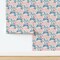 Preppy Coastal Blue Pink Botanical Floral Ribbons Bows Custom Removable Wallpaper by Spoonflower Peel & Stick Wallpaper 2FT Wide